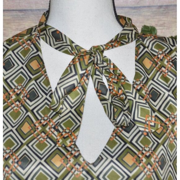 70s Vintage Headliners Sport Retro Geometric Print Tie-Neck Mod Mini Dress 2X - Picture 4 of 11